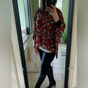 Loose fit Cato top; size small; red/black/white